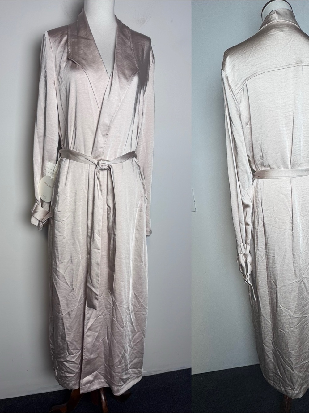 Miss Circle Champagne Satin Trench Dress Robe L